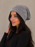 Beanie with Pink Iridescent Flowers
