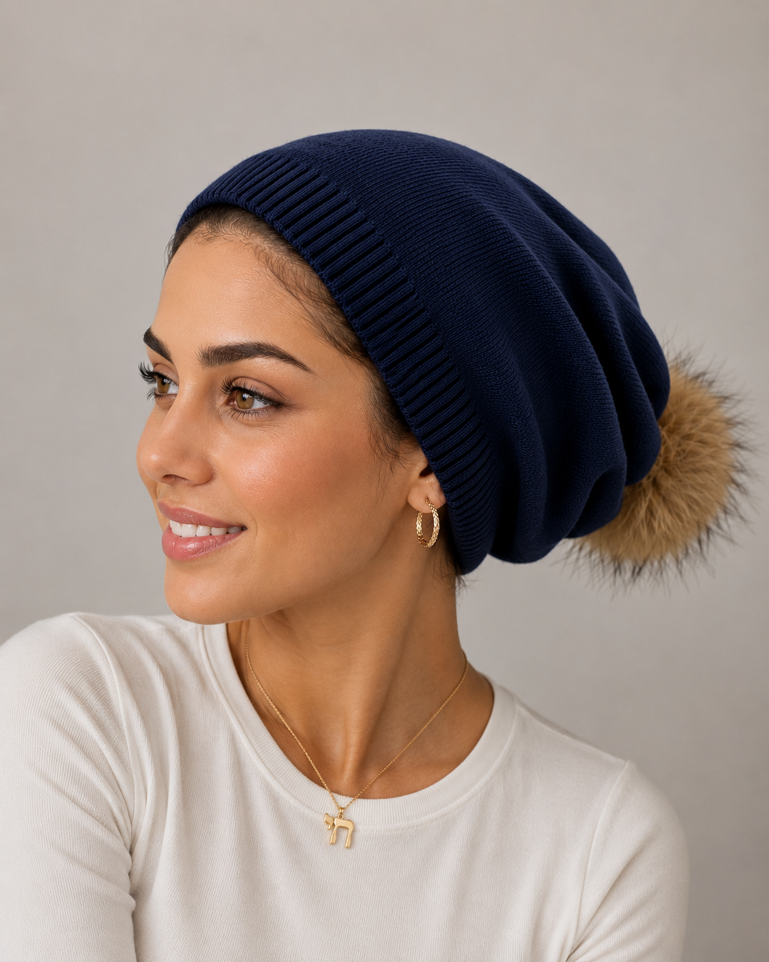 Wool blend beanies with attachable pompoms