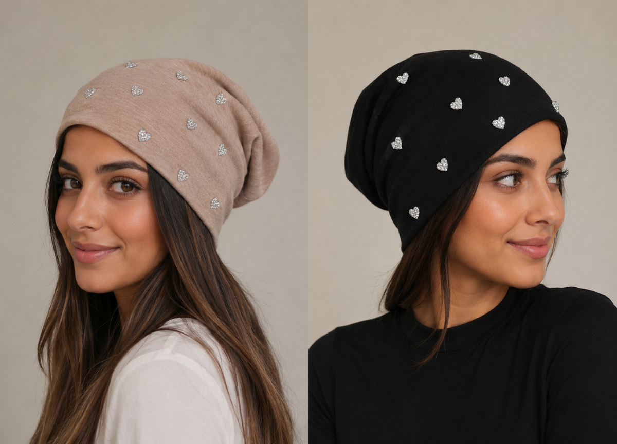 Beanies with Shiny Heart Gems