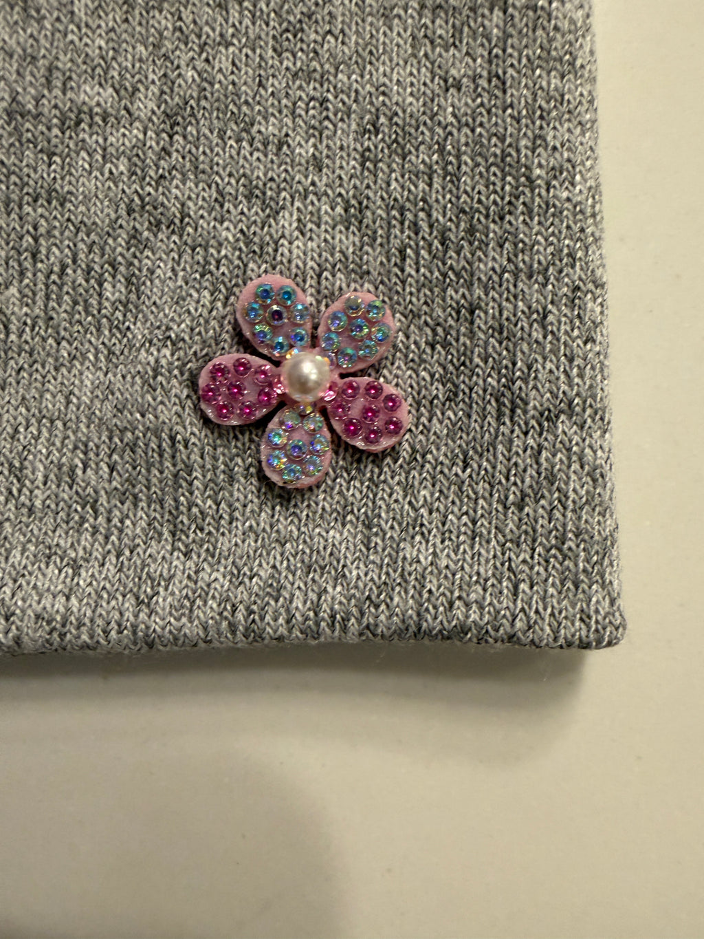 Beanie with Pink Iridescent Flowers