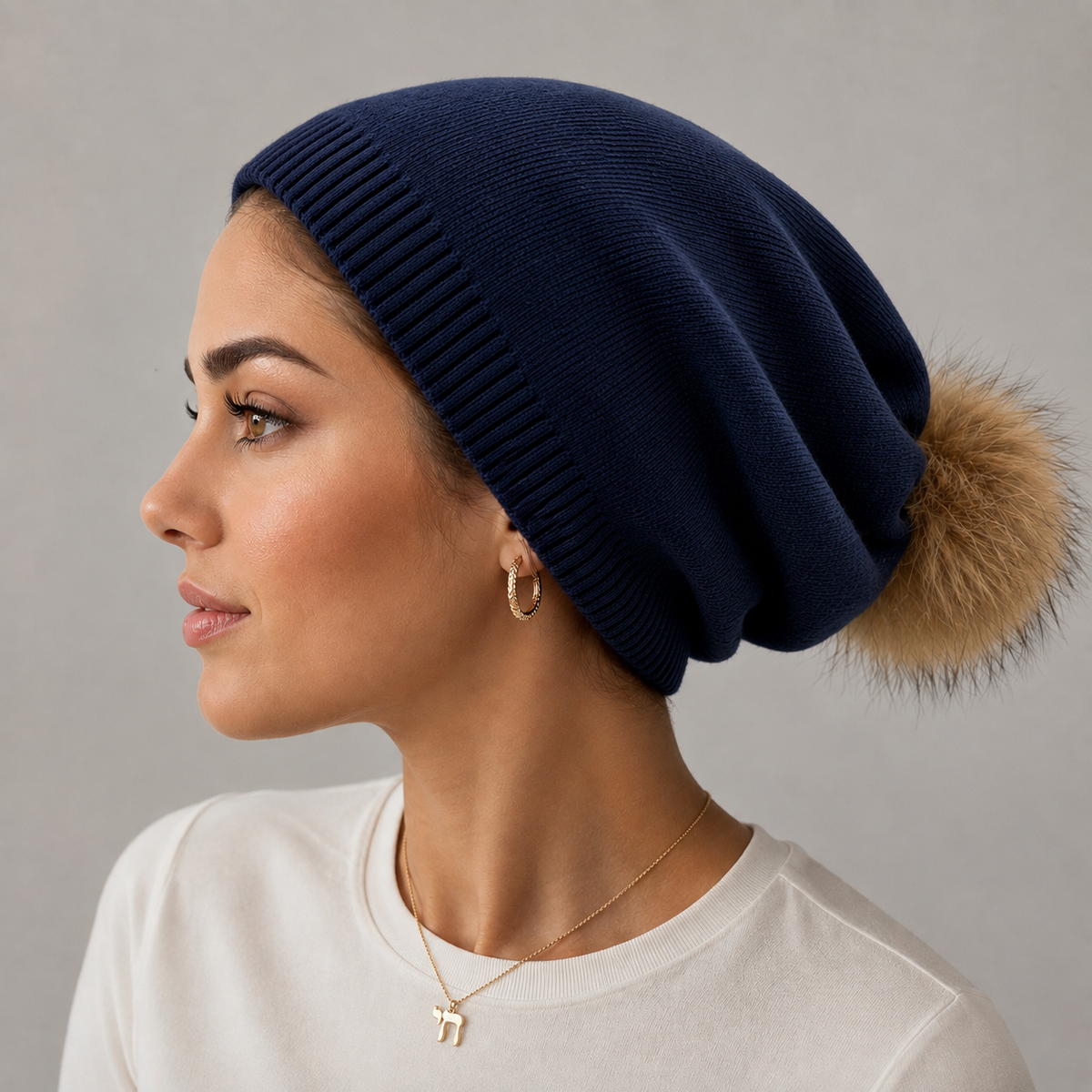 Wool blend beanies with attachable pompoms