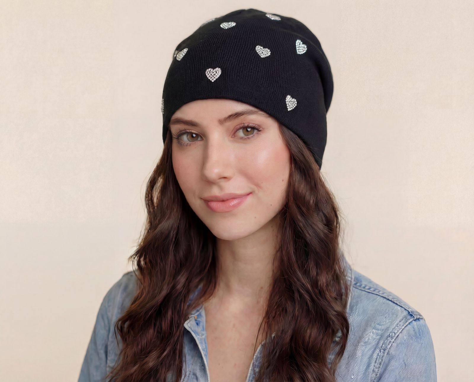Beanies with Shiny Heart Gems