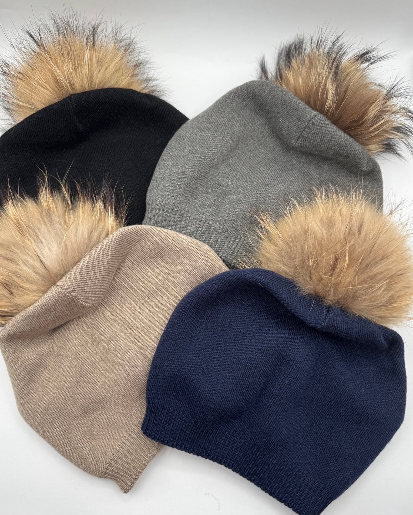 Wool blend beanies with attachable pompoms