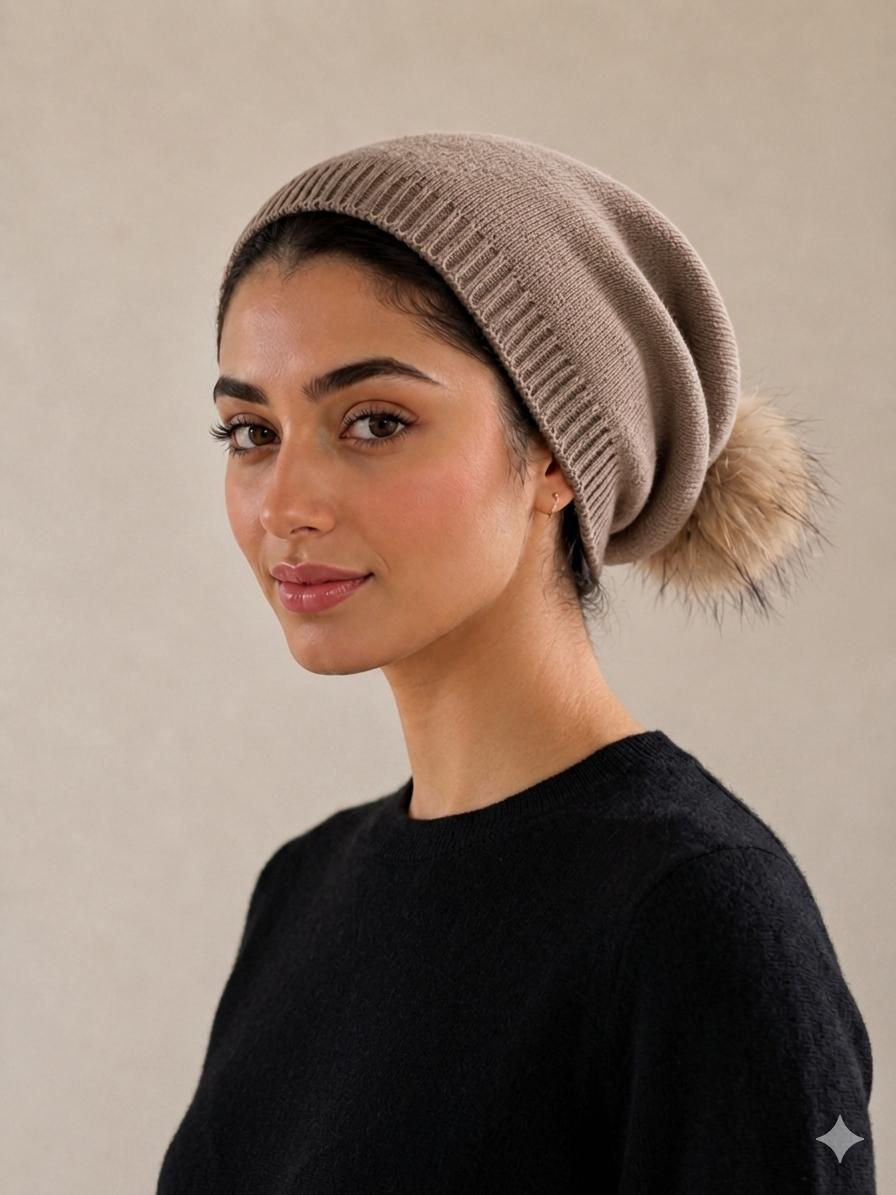Wool blend beanies with attachable pompoms