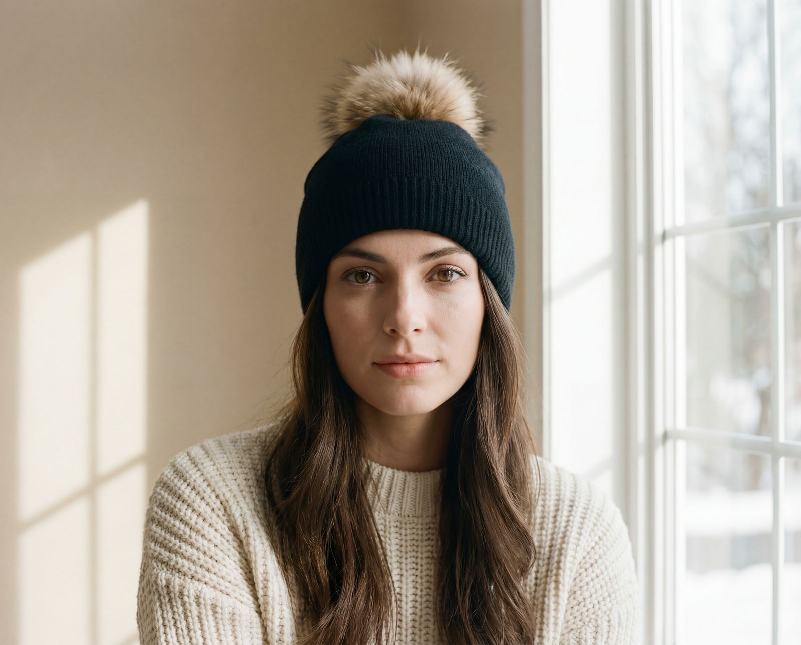 Wool blend beanies with attachable pompoms